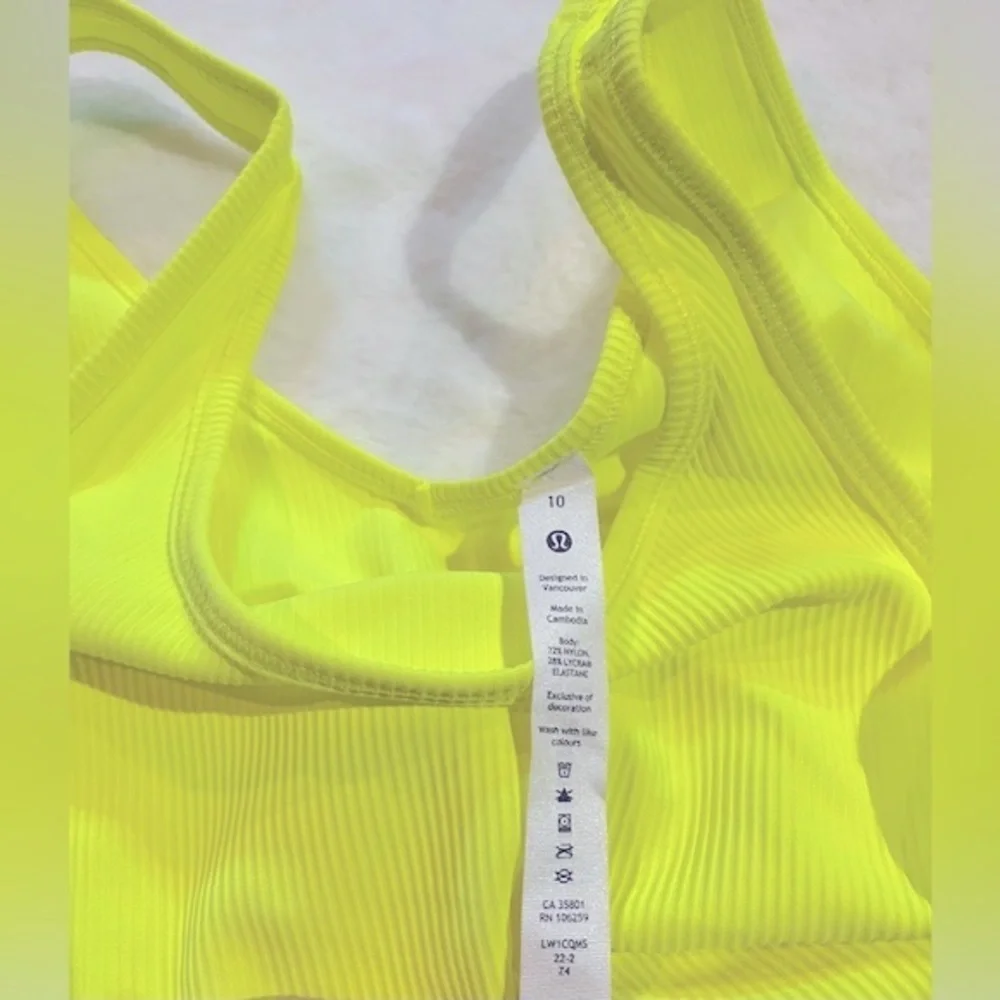 Lululemon Yellow Power Pivot Ribbed Reversible Neon Active Tank Top sz 10